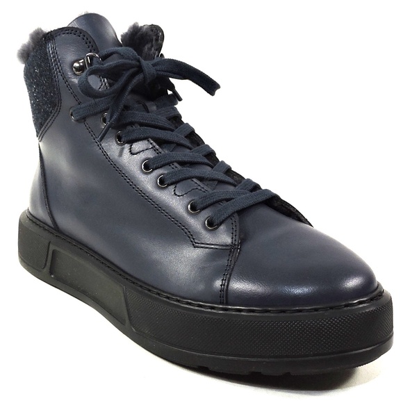 PRINCIPE DI BOLOGNA ?? MEN\'S BLUE LEATHER  COMFORT WINTER ANKLE BOOTS  42EU main image 4